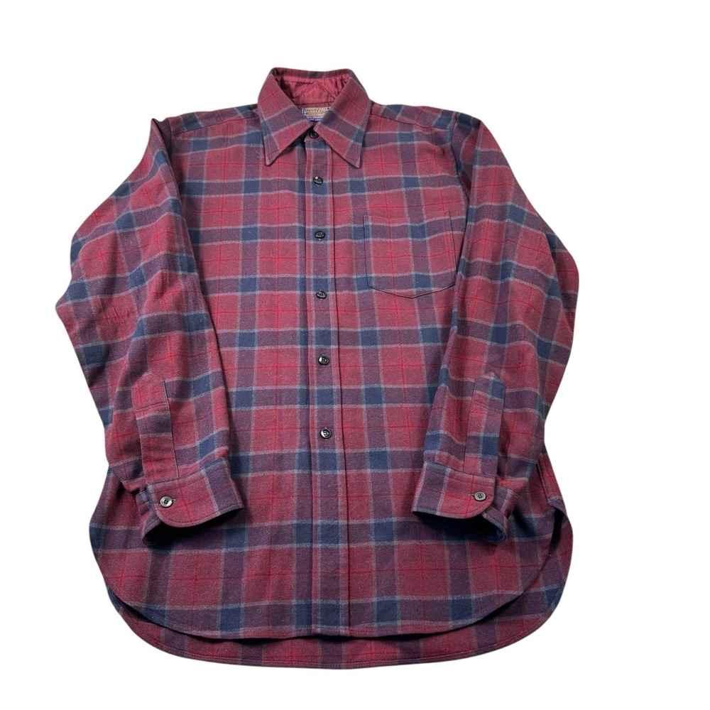Pendleton Vintage Virgin Wool Plaid Button Down Shirt Mens Medium Red Blue 3526